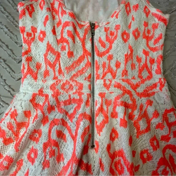 Bethany Mota Neon Coral & Cream A Line Skater Dress | S - Picture 4 of 6